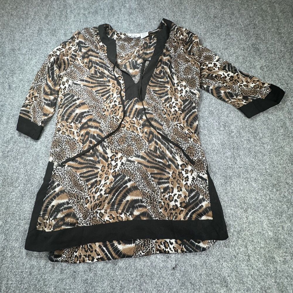 CZ Cover-Ups Animal Print Tunic Cover Up Women's Large Sheer Beach Top